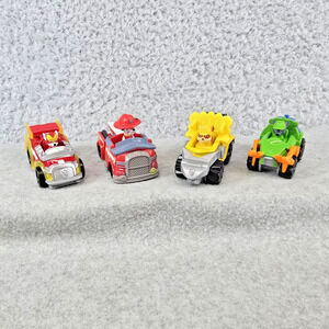 Paw Patrol Mini Vehicles Lot of 4 Marshall Fire Truck Mighty Pups Rubble Rocky